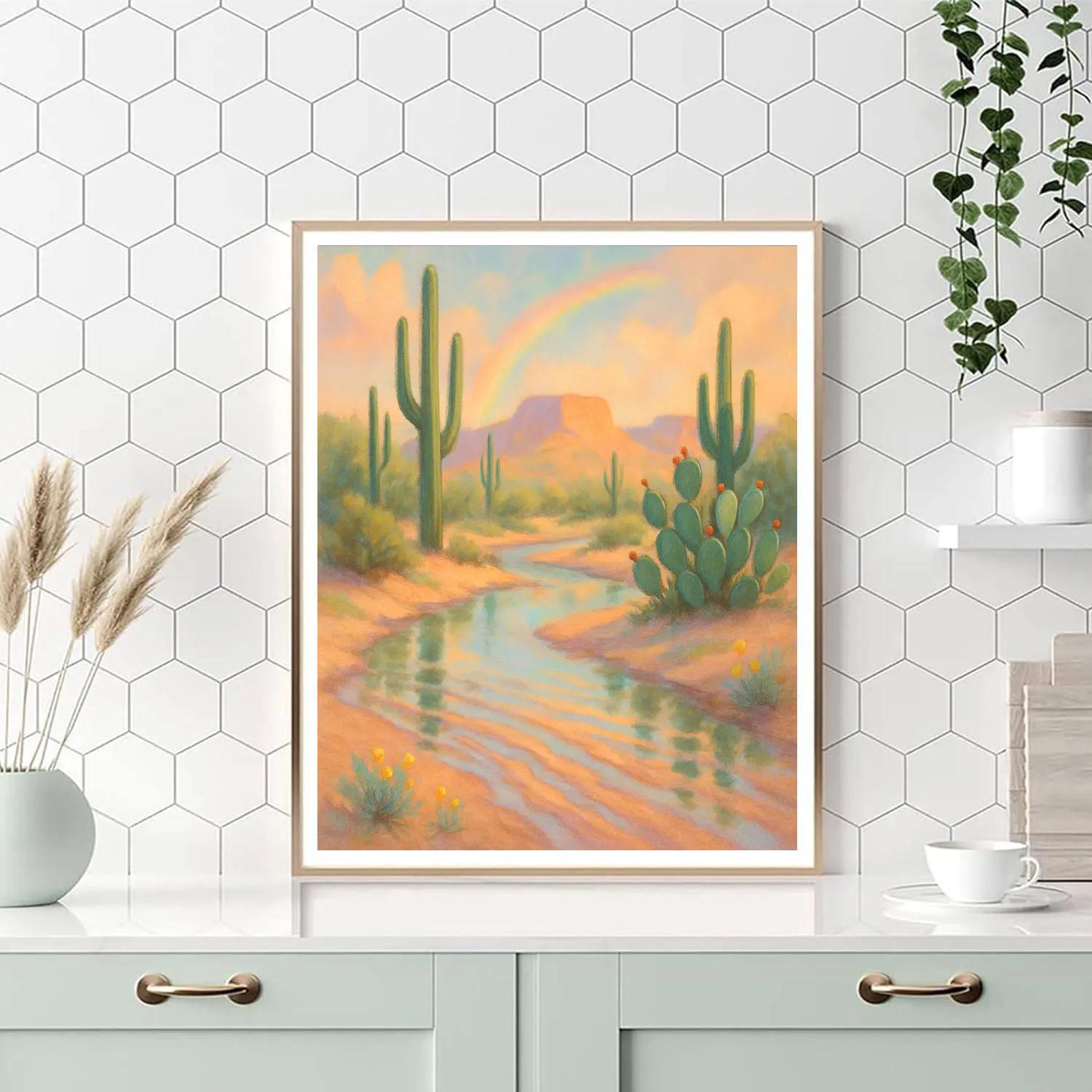 Desert Arroyo After Rain With Blooming Cactus paint by color