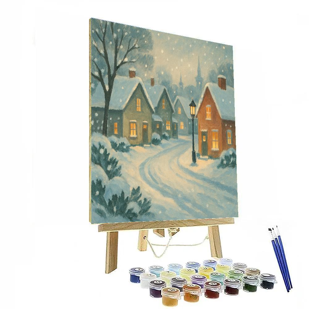 Village Street Under Soft Christmaslike Lights paint by color