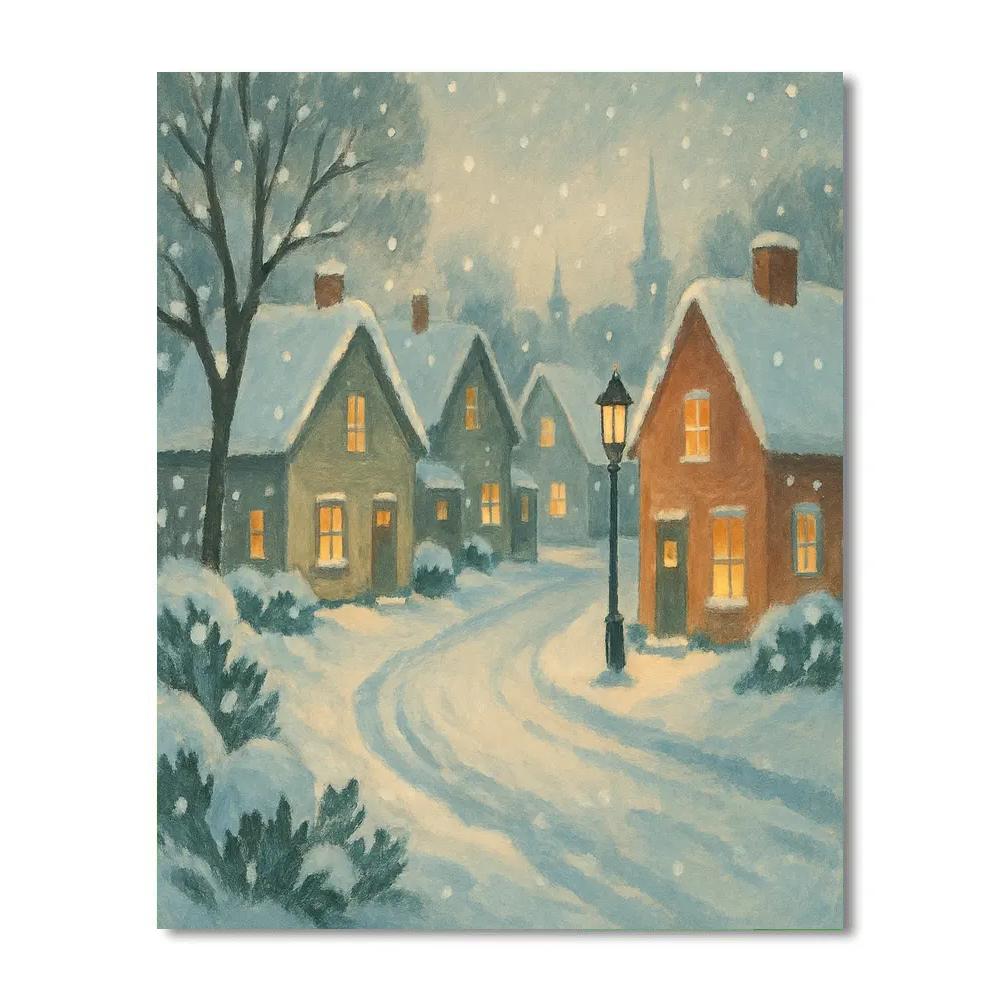 Village Street Under Soft Christmaslike Lights paint by color