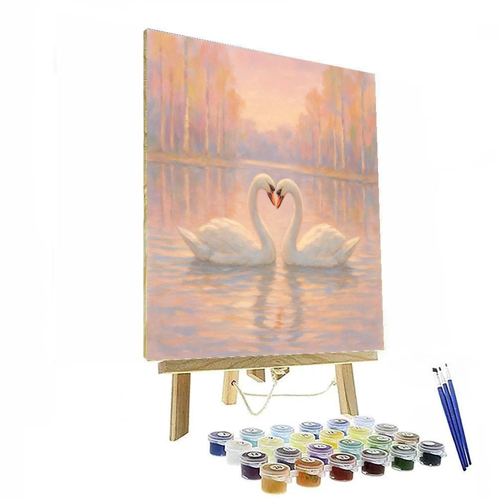 Swans In The Pale Pink Evening Calm Numbered painting kits