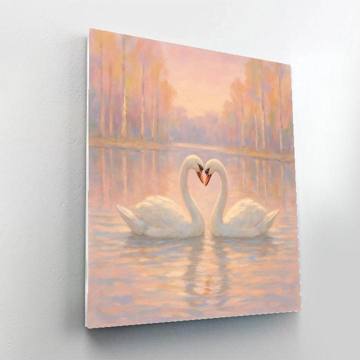 Swans In The Pale Pink Evening Calm Numbered painting kits