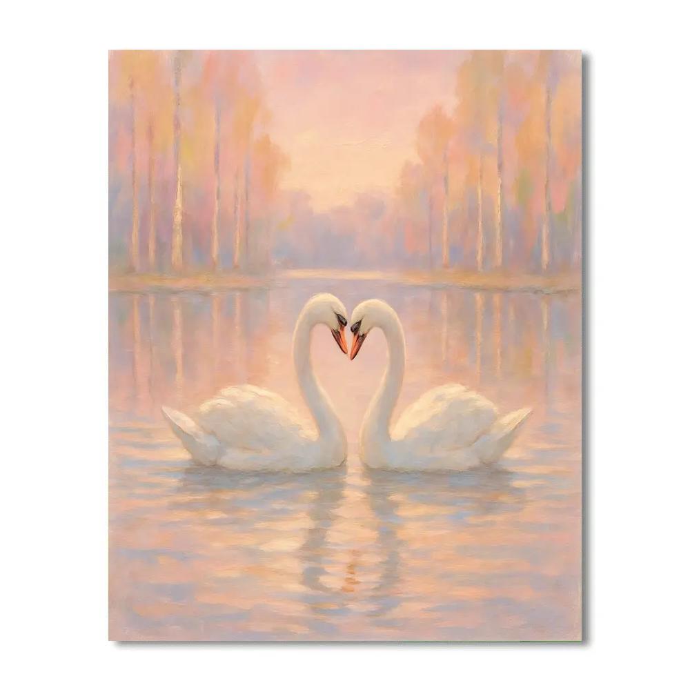 Swans In The Pale Pink Evening Calm Numbered painting kits