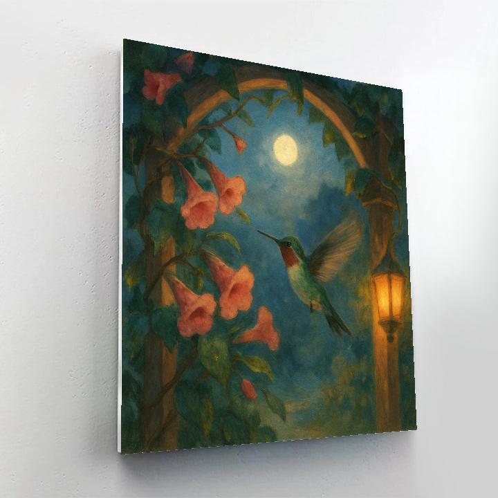 Hummingbird Pause In A Moonlit Flower Arbor paint by numbers