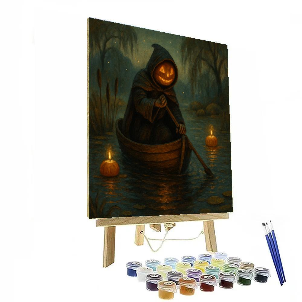 Candlelit Bog Boat Of The Pumpkin Ferryman paint by number