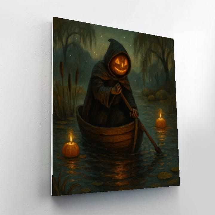 Candlelit Bog Boat Of The Pumpkin Ferryman paint by number