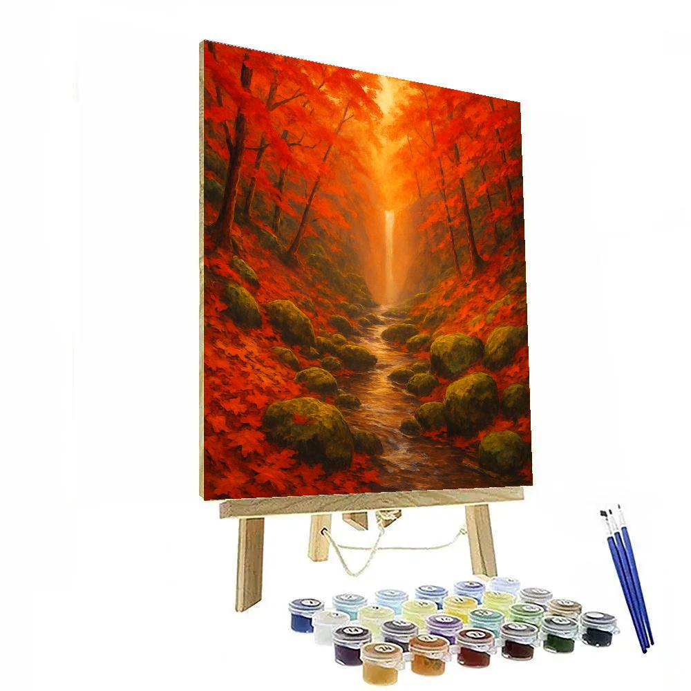 Autumn Maple Ravine With A Hidden Waterfall Paint by numbers art