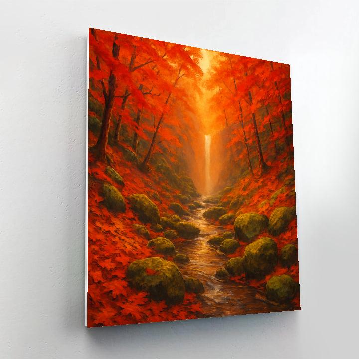 Autumn Maple Ravine With A Hidden Waterfall Paint by numbers art