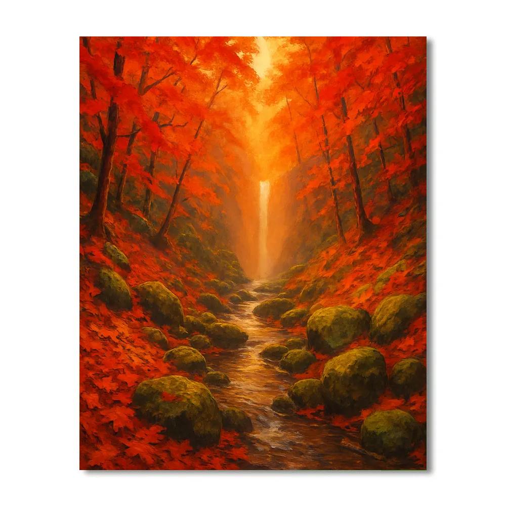 Autumn Maple Ravine With A Hidden Waterfall Paint by numbers art