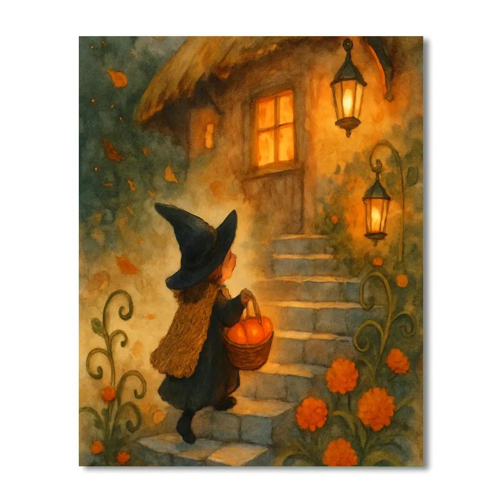 Autumn Staircase To The Tiny Witch Cottage paint by number