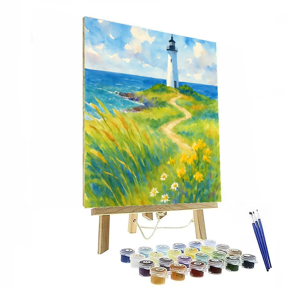 Island Lighthouse Meadow Under Sea Breeze Clouds DIY paint by numbers