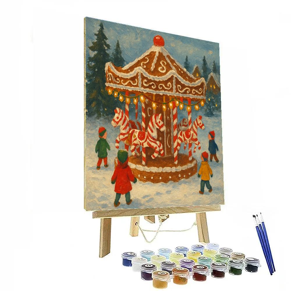 Gingerbread Carousel In The Snow DIY paint by numbers