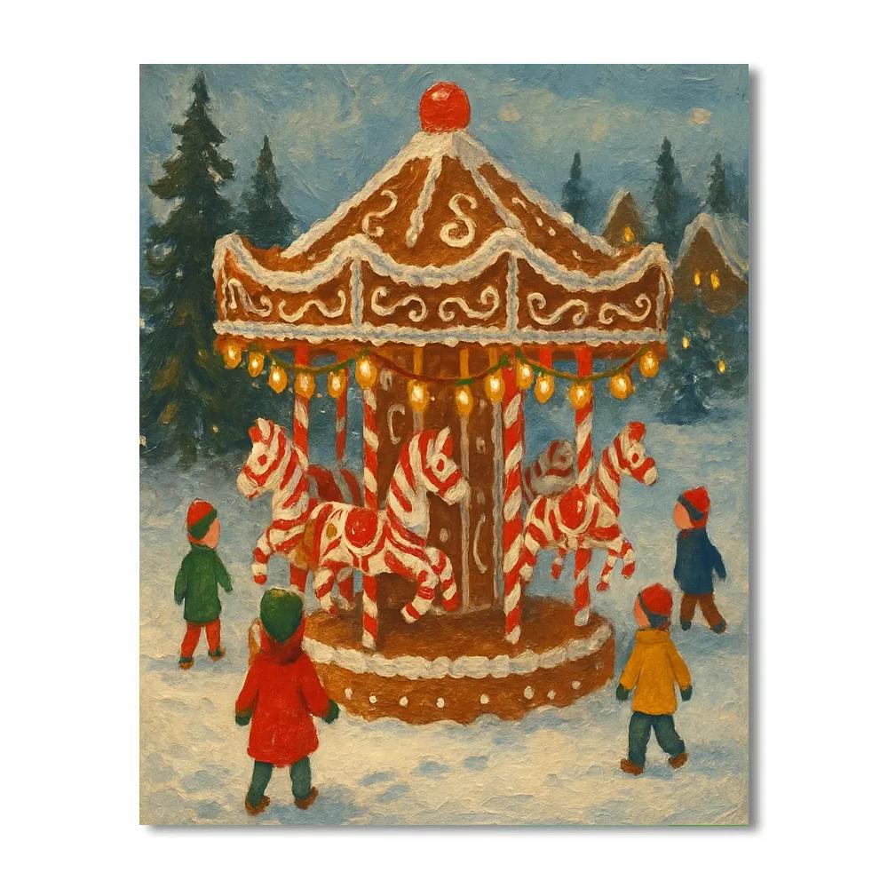 Gingerbread Carousel In The Snow DIY paint by numbers