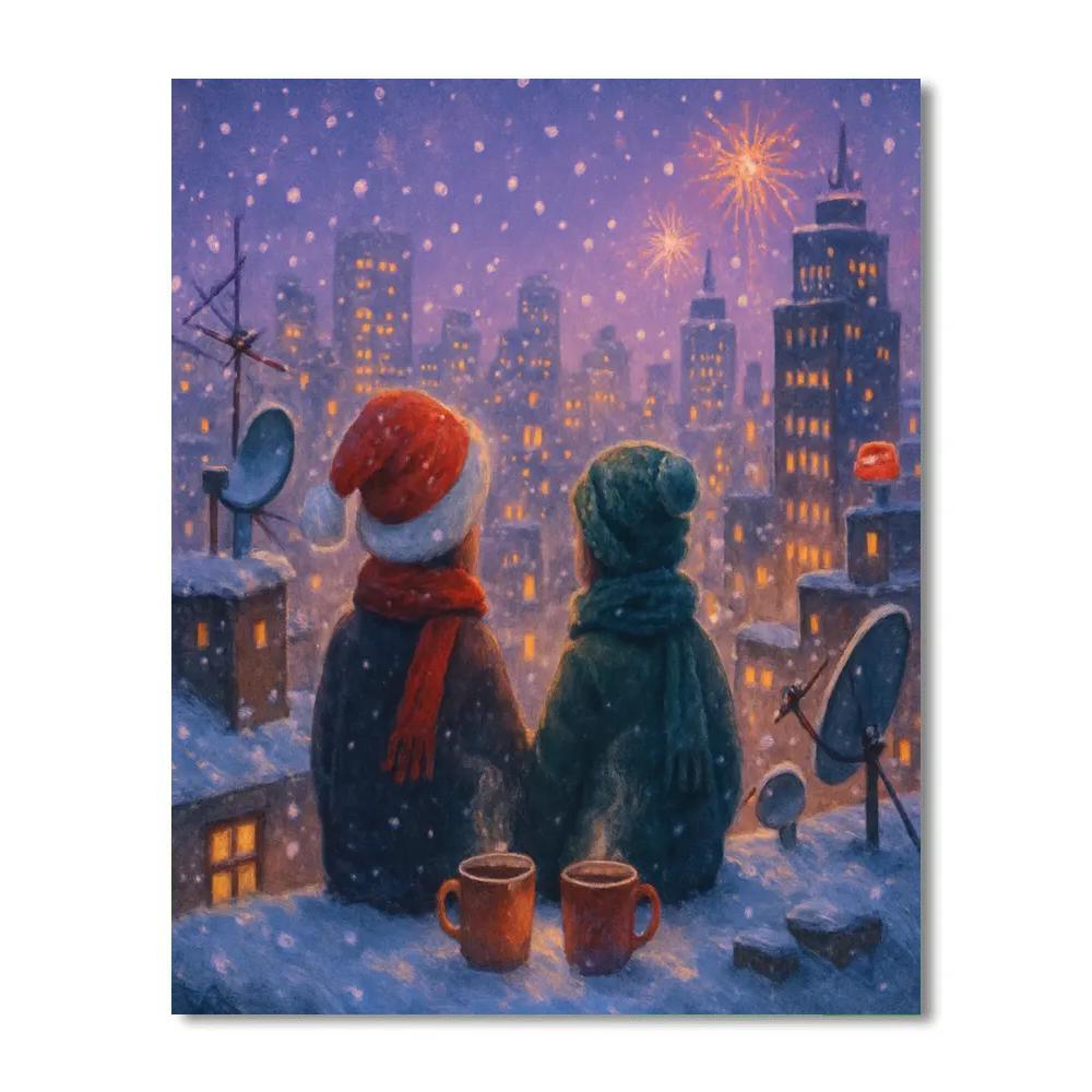 Snowglobe City Rooftop Eve Numbered painting kits