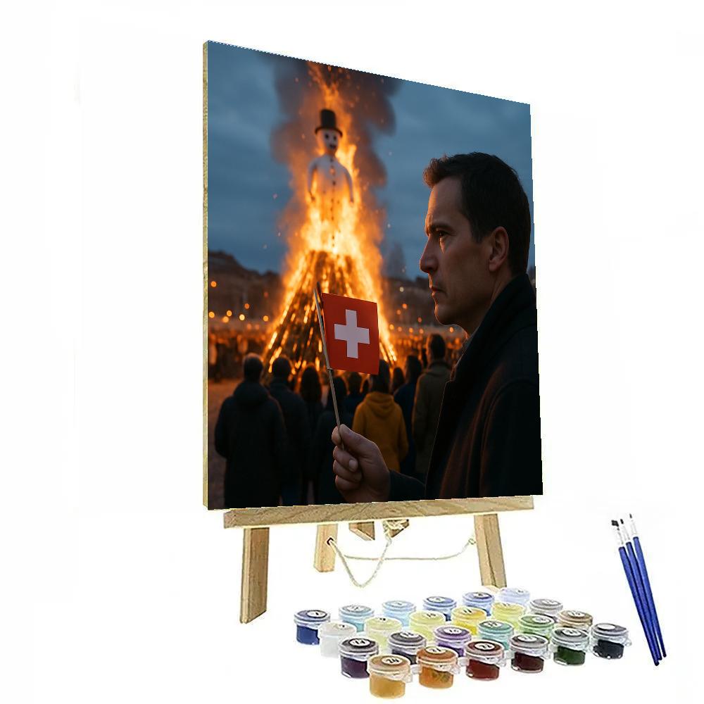 Sechselauten Zurich Snowman Bonfire Evening Numbered painting kits
