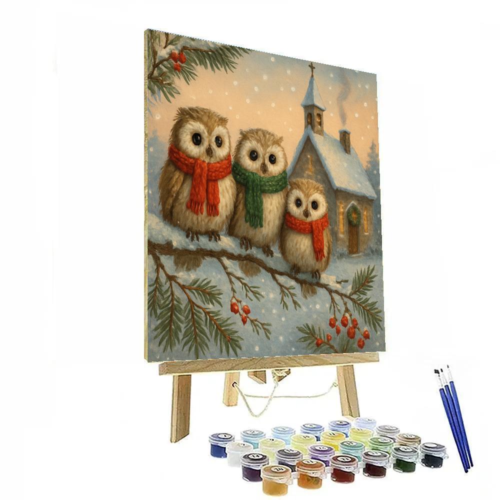 Winter Owls At Evergreen Chapel paint by numbers