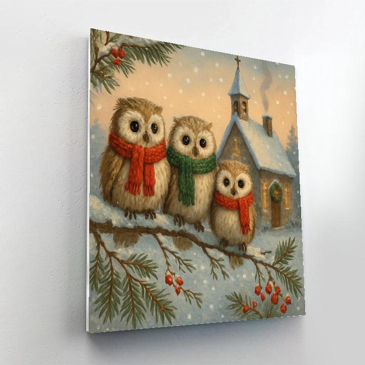 Winter Owls At Evergreen Chapel paint by numbers