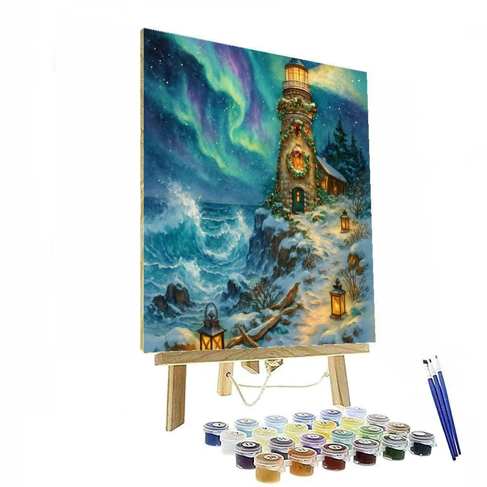 Aurora Over The Christmas Lighthouse Paint by numbers kits