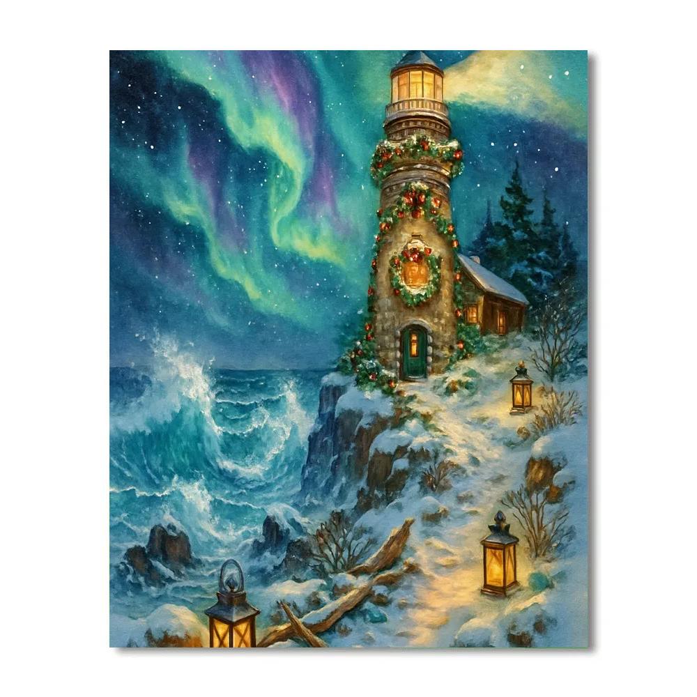 Aurora Over The Christmas Lighthouse Paint by numbers kits