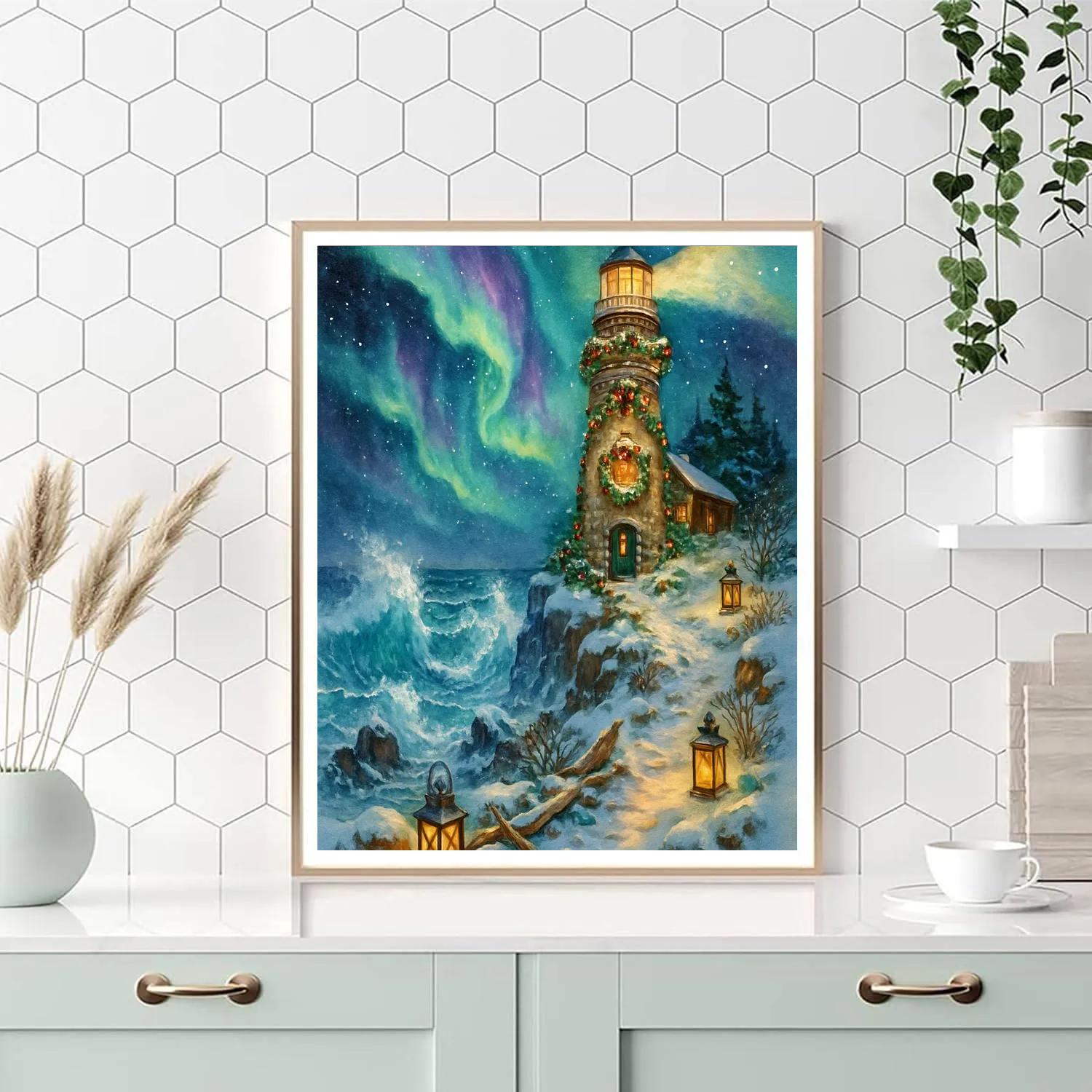 Aurora Over The Christmas Lighthouse Paint by numbers kits