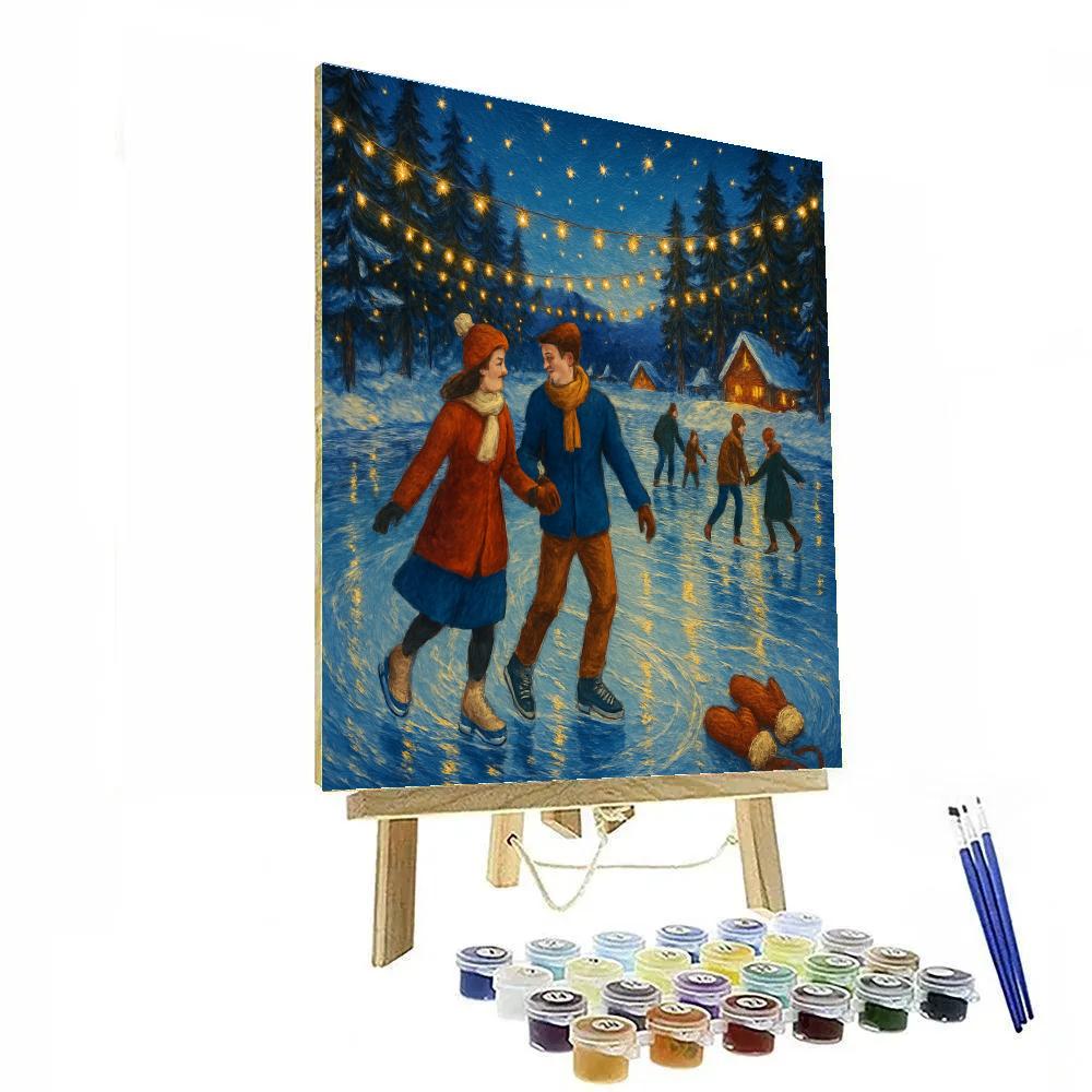 Starlit Frozen Lake Skaters Paint by numbers art