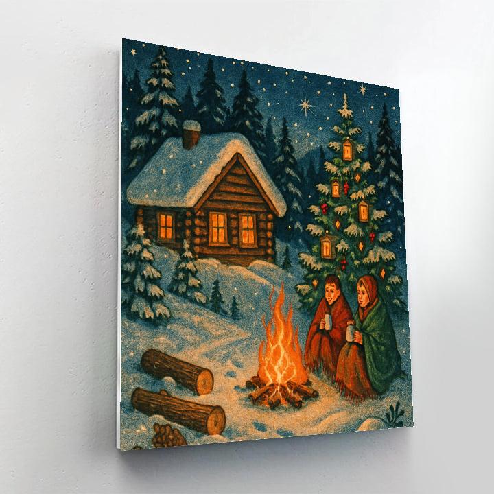 Mountain Cabin Constellation Campfire Paint by numbers art