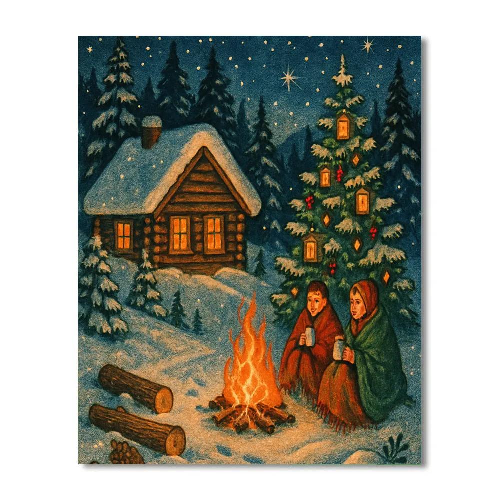 Mountain Cabin Constellation Campfire Paint by numbers art