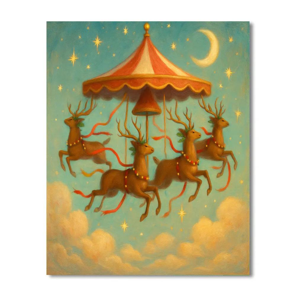 Reindeer Carousel Above The Clouds Paint by numbers kits