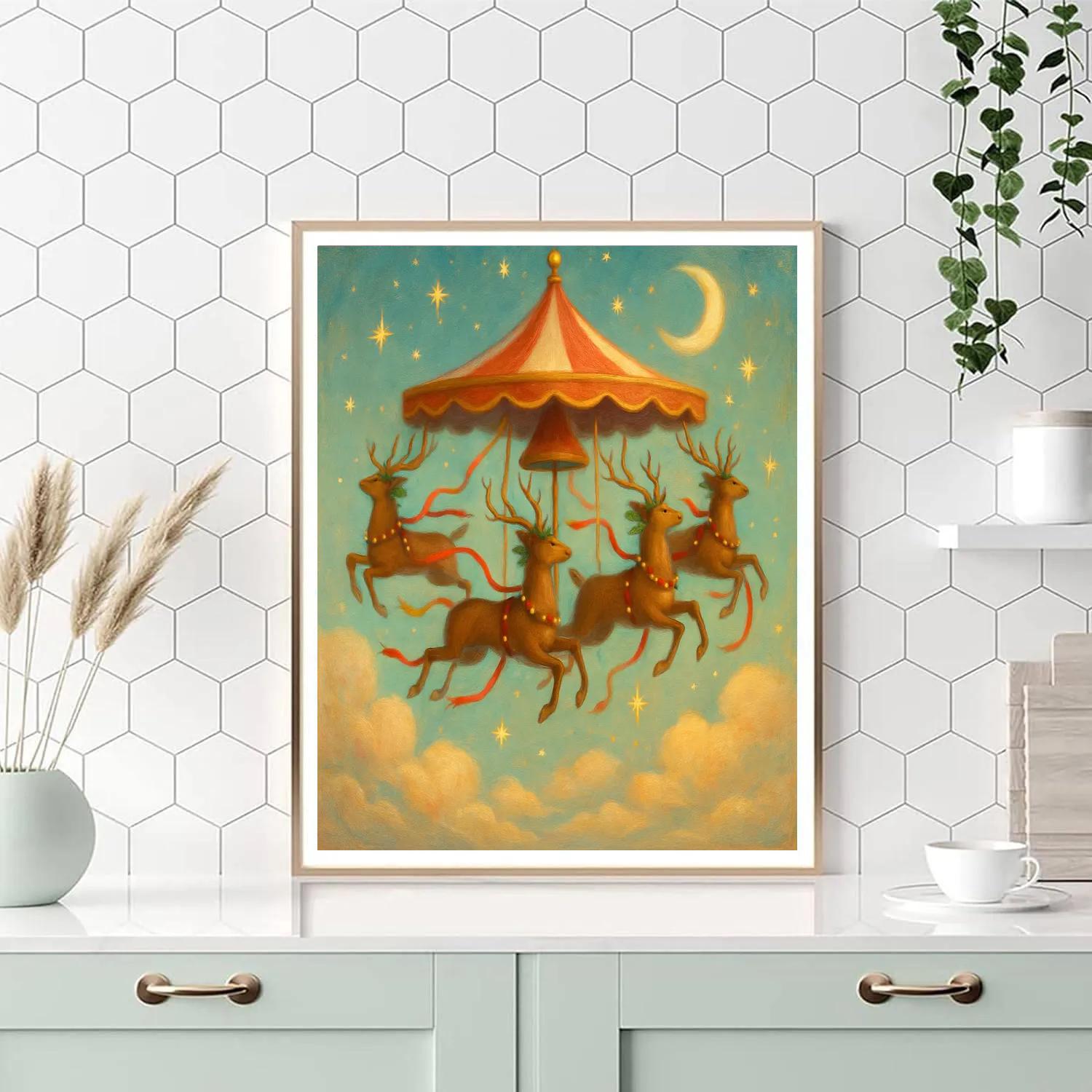 Reindeer Carousel Above The Clouds Paint by numbers kits