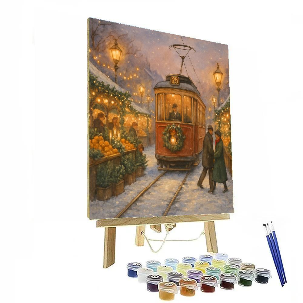 Vintage Tram Through Winter Market Paint by numbers kits