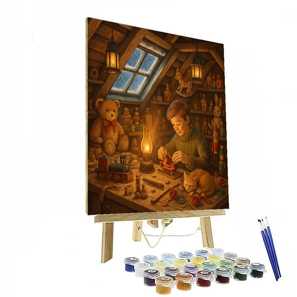 Snowy Attic Toy Workshop Paint by numbers art