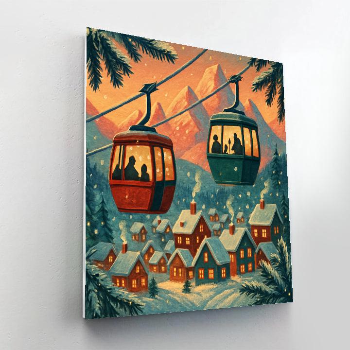 Christmas Gondolas In Alpine Village paint by number