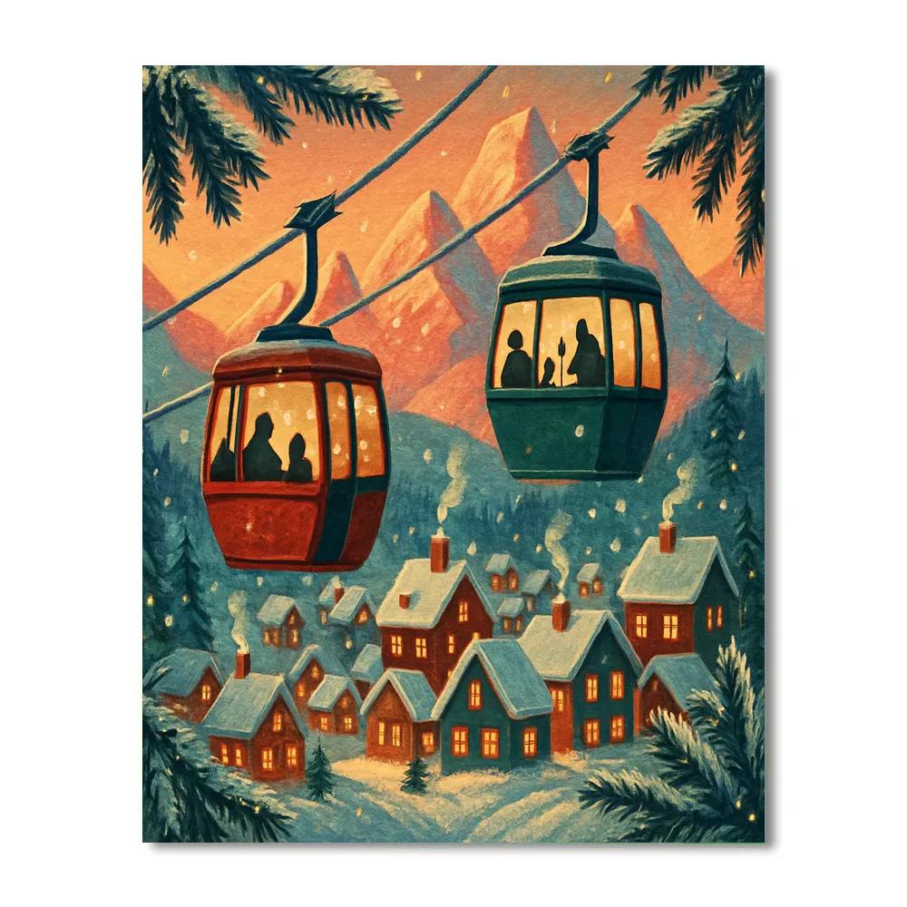 Christmas Gondolas In Alpine Village paint by number