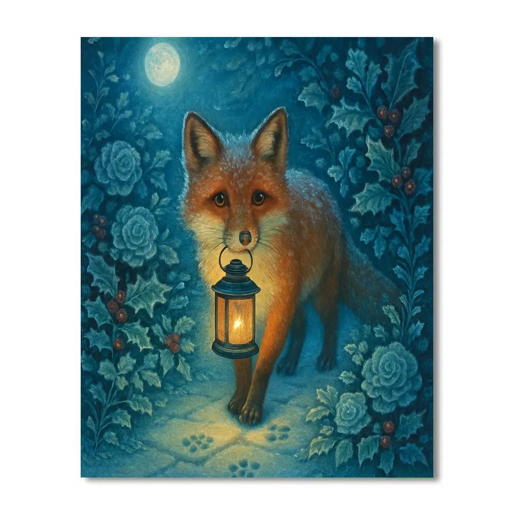 Lantern Fox In The Winter Garden painting number kit