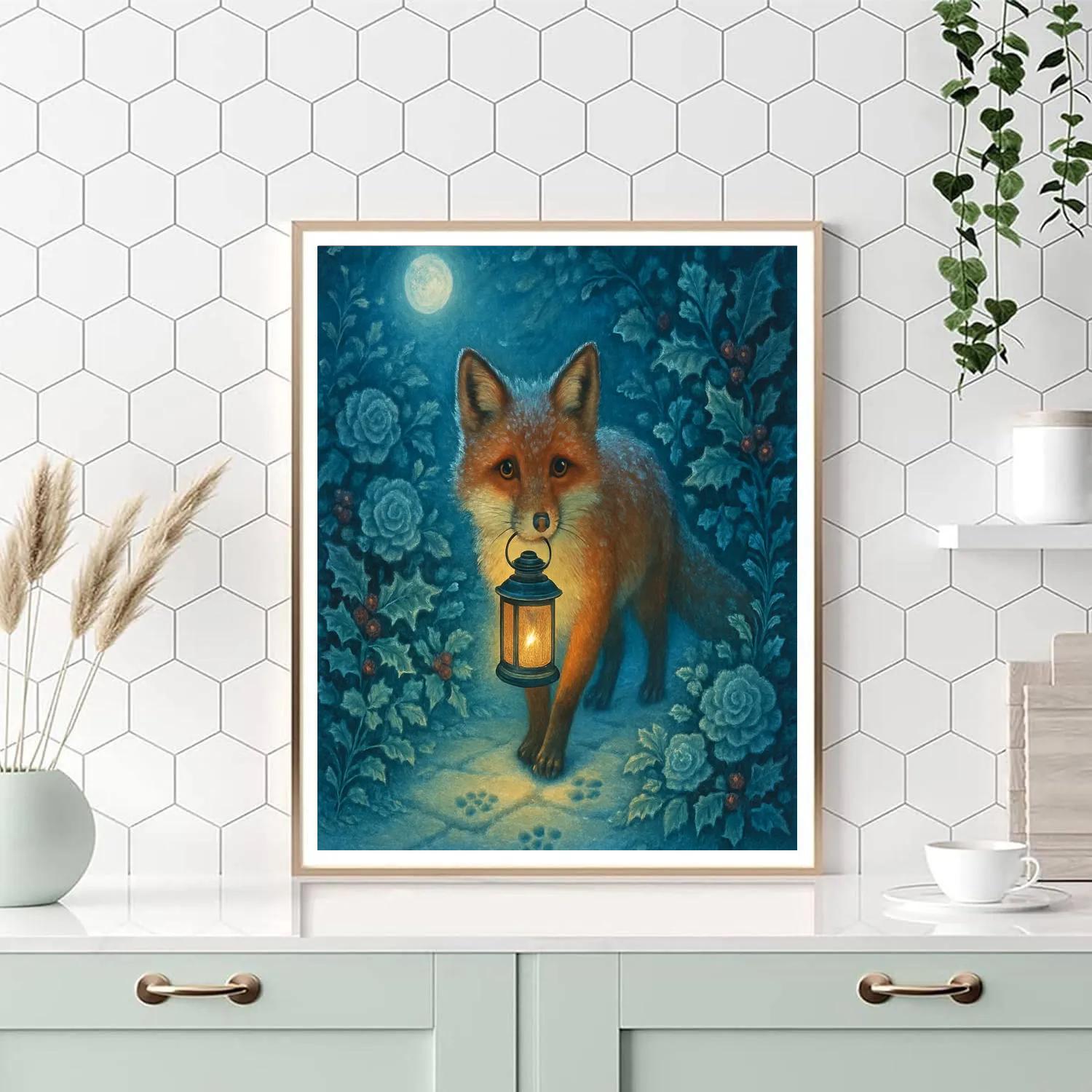 Lantern Fox In The Winter Garden painting number kit