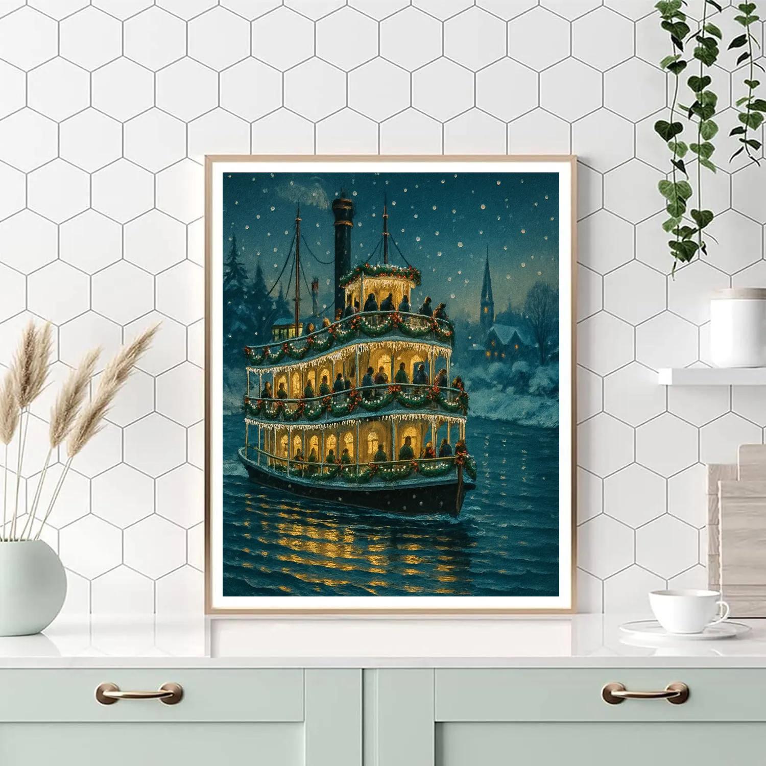 Starlit Riverboat Christmas Cruise Number painting