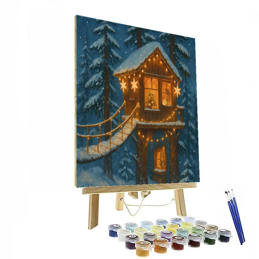 Christmas Treehouse Among The Pines paint by numbers