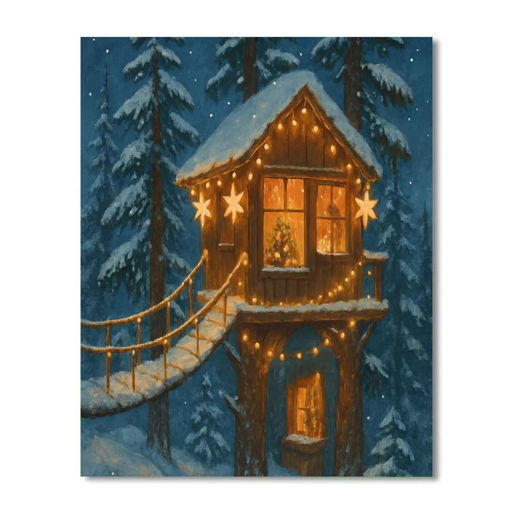 Christmas Treehouse Among The Pines paint by numbers