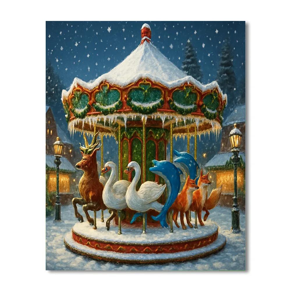 Snow Covered Carousel Of Seasons Paint by numbers kits