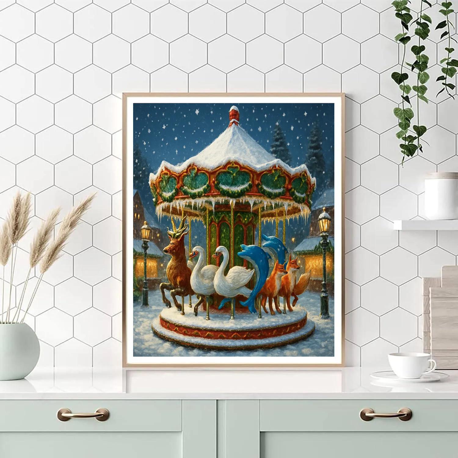 Snow Covered Carousel Of Seasons Paint by numbers kits