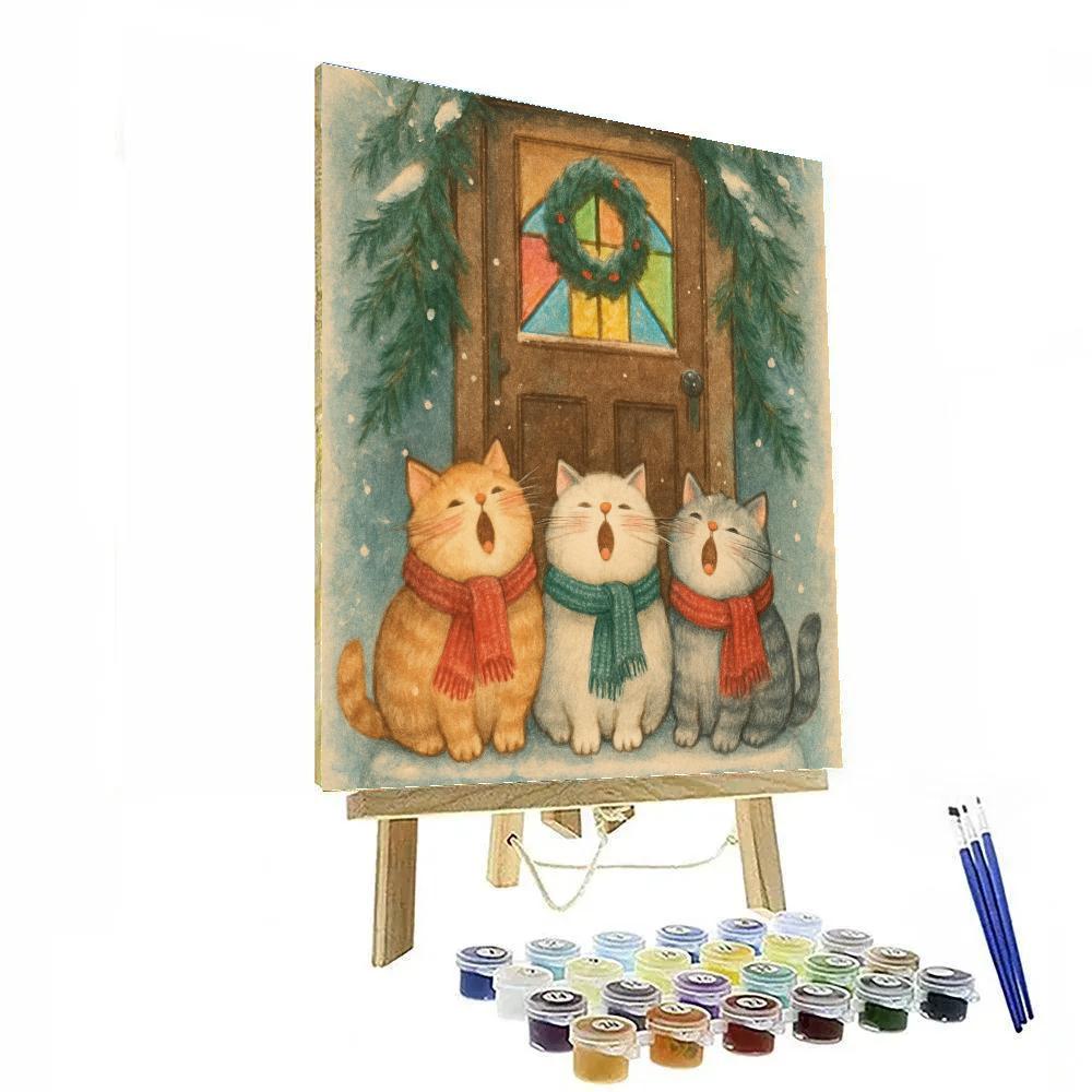 Caroling Cats At The Doorstep Numbered painting kits