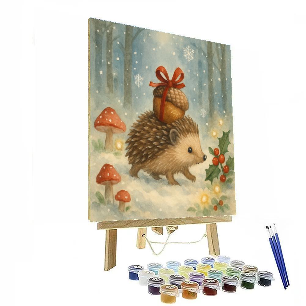 Snowy Hedgehog Gift Bearer Painting by numbers kit