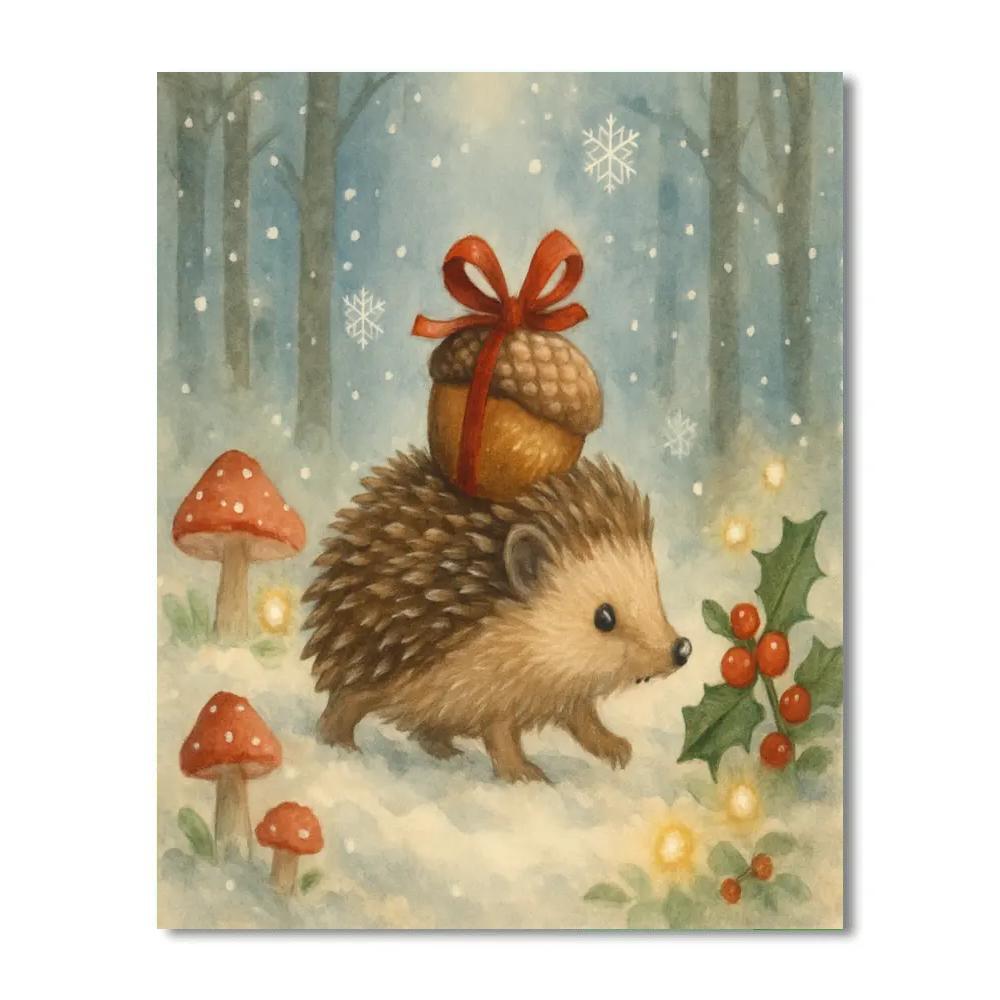 Snowy Hedgehog Gift Bearer Painting by numbers kit