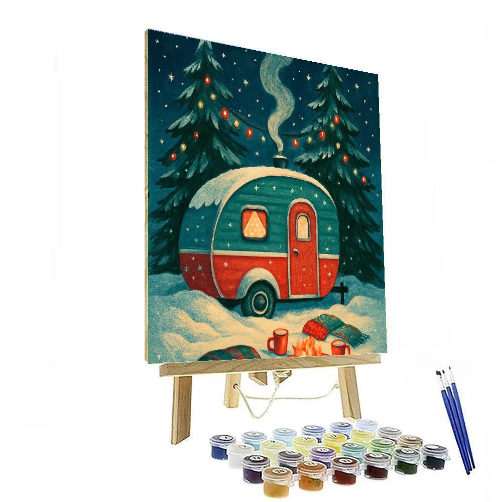 Snowbound Vintage Camper Christmas paint by color