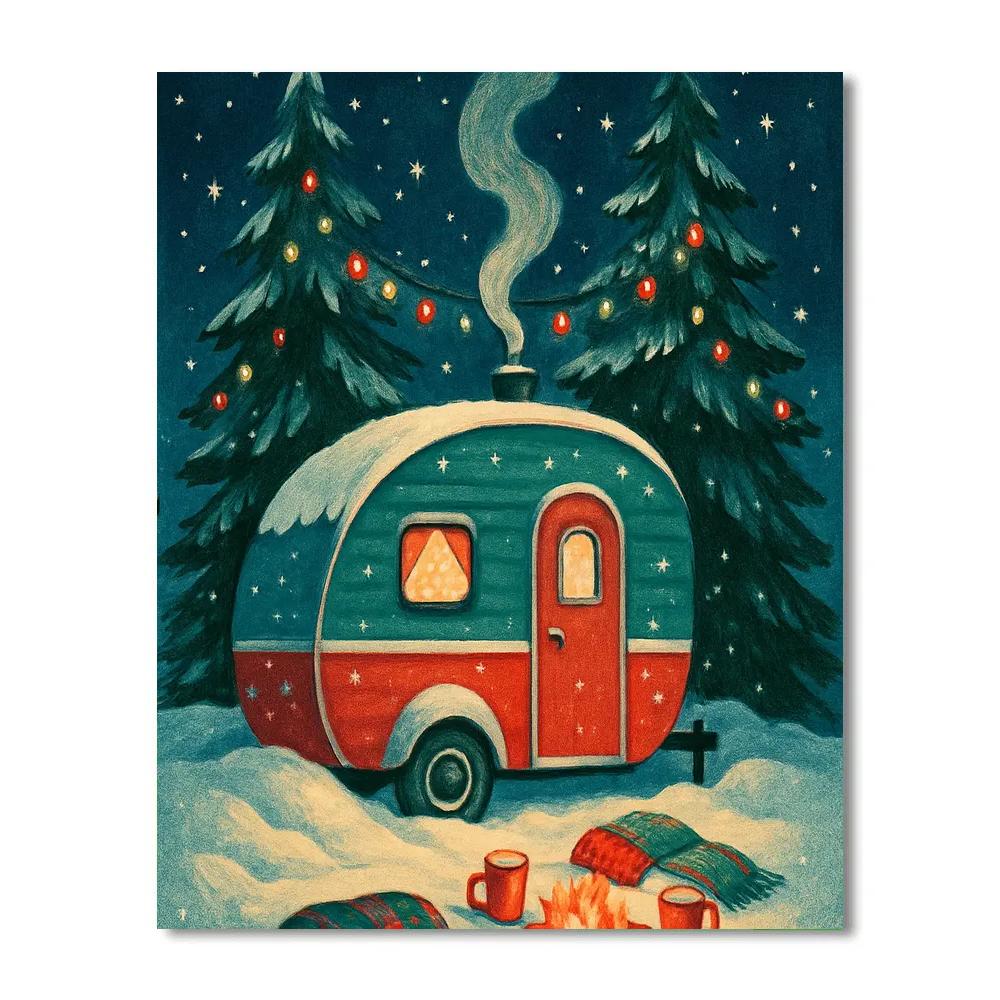 Snowbound Vintage Camper Christmas paint by color