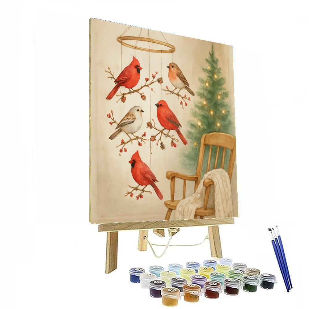 Holiday Carousel Of Snowy Birds Number painting