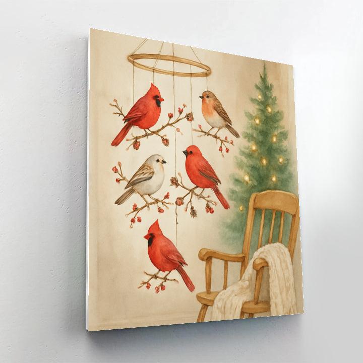 Holiday Carousel Of Snowy Birds Number painting
