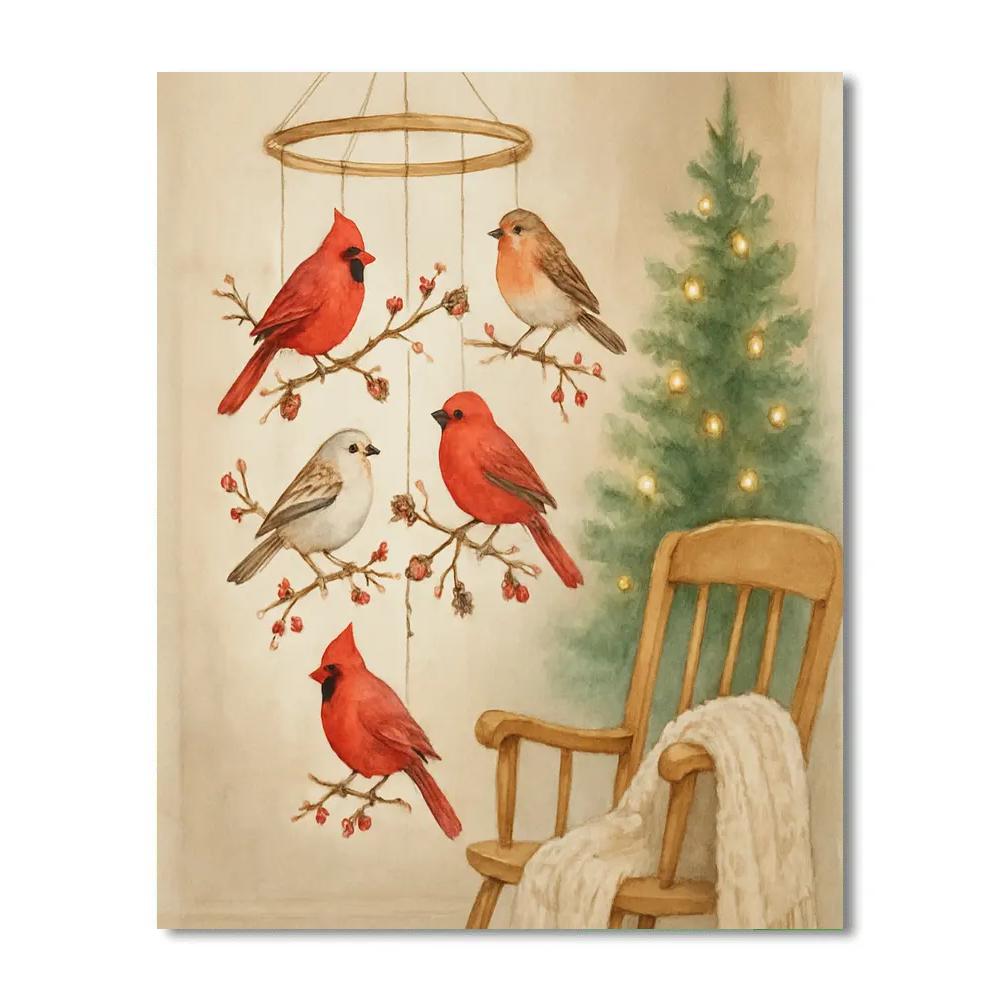 Holiday Carousel Of Snowy Birds Number painting