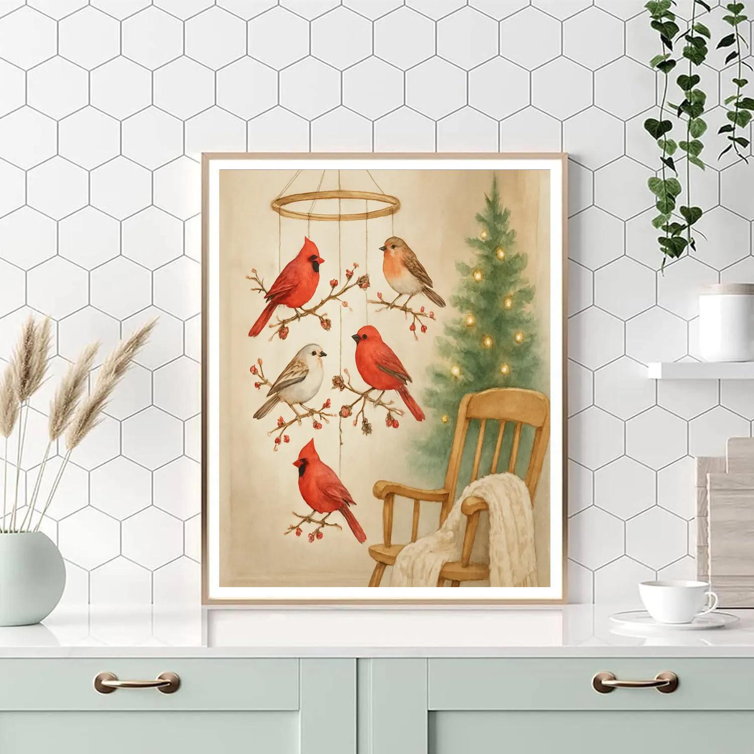 Holiday Carousel Of Snowy Birds Number painting