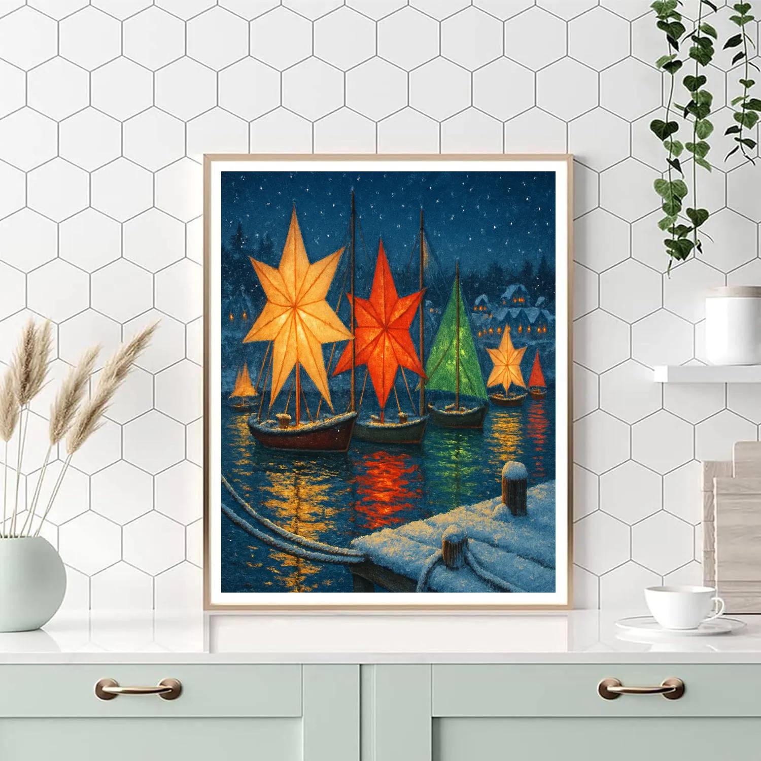 Christmas Harbor With Paper Sails painting number kit