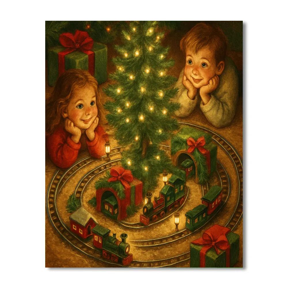 Christmas Carousel Of Toy Trains DIY paint by numbers